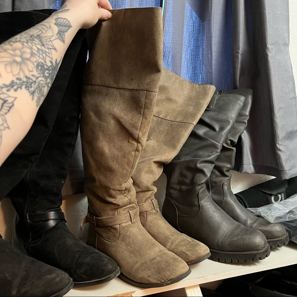 Over the knee brown boots